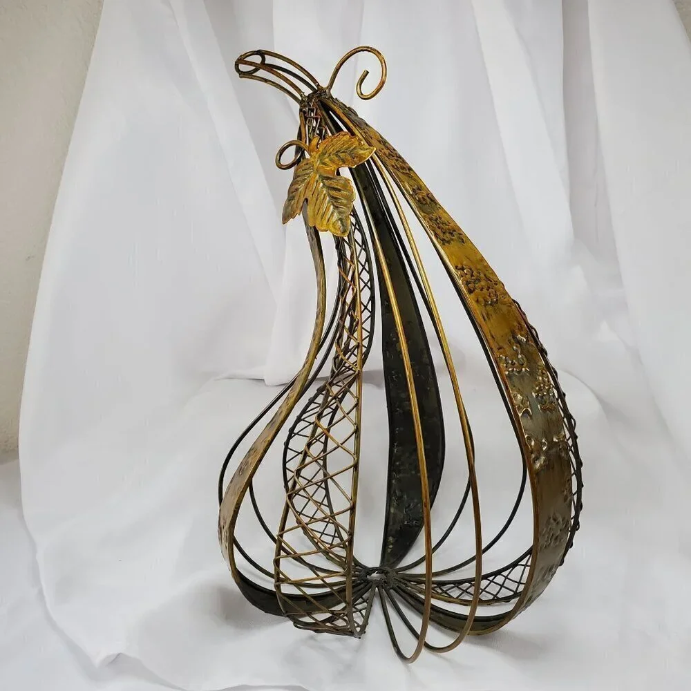 Fall Harvest Metal 14” Gourd Sculpture woven Vines & Leaves Copper Color Metal